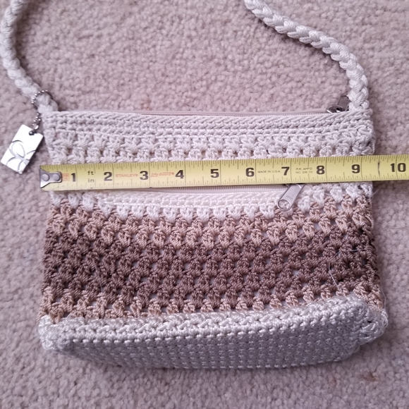 Cute Light Beige and Brown Crochet Knit Weave Shoulder Purse - Picture 6 of 12